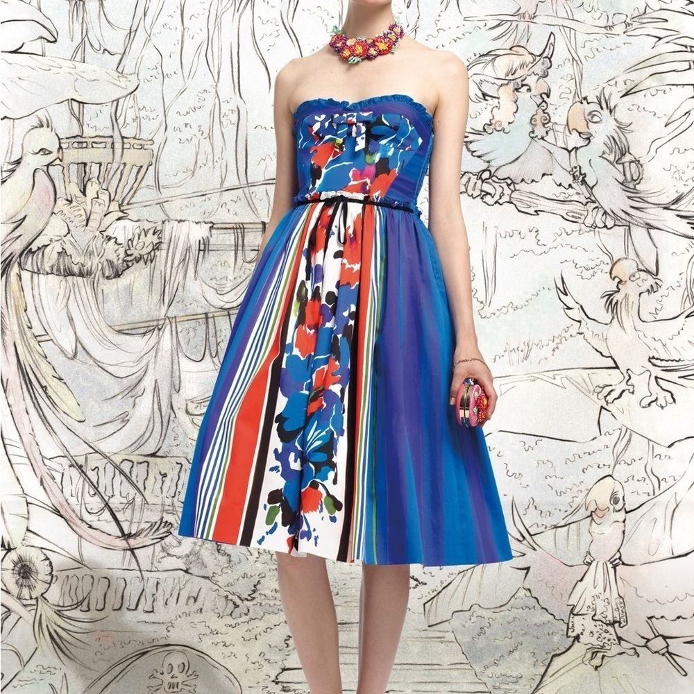RED VALENTINO Multicolor Strapless Midi Dress — Size IT 44 (US ~8/10)